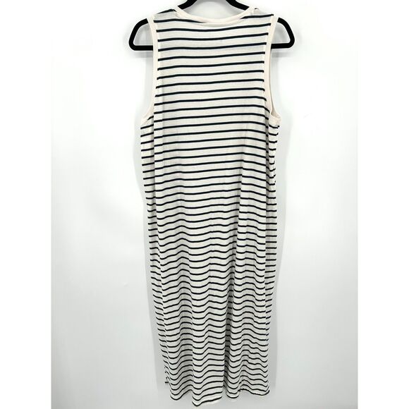 PACT White Black Stripe Scoop Neck Organic Cotton Softspun Tank Midi Dress Large - Picture 2 of 6